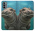 W3871 Cute Baby Hippo Hippopotamus Hülle Schutzhülle Taschen und Leder Flip für Motorola Moto G31
