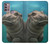 W3871 Cute Baby Hippo Hippopotamus Hülle Schutzhülle Taschen und Leder Flip für Motorola Moto G30, G20, G10