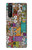 W3879 Retro Music Doodle Hülle Schutzhülle Taschen und Leder Flip für Sony Xperia 1 III