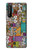 W3879 Retro Music Doodle Hülle Schutzhülle Taschen und Leder Flip für Sony Xperia 1 II
