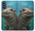 W3871 Cute Baby Hippo Hippopotamus Hülle Schutzhülle Taschen und Leder Flip für Motorola Moto G62 5G