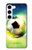 W3844 Glowing Football Soccer Ball Hülle Schutzhülle Taschen und Leder Flip für Samsung Galaxy S23