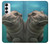 W3871 Cute Baby Hippo Hippopotamus Hülle Schutzhülle Taschen und Leder Flip für Samsung Galaxy S23