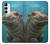 W3871 Cute Baby Hippo Hippopotamus Hülle Schutzhülle Taschen und Leder Flip für Samsung Galaxy A14 5G