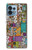W3879 Retro Music Doodle Hülle Schutzhülle Taschen und Leder Flip für Motorola Edge+ (2023), X40, X40 Pro, Edge 40 Pro