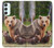 W3558 Bear Family Hülle Schutzhülle Taschen und Leder Flip für Samsung Galaxy A34 5G