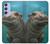 W3871 Cute Baby Hippo Hippopotamus Hülle Schutzhülle Taschen und Leder Flip für Samsung Galaxy A54 5G