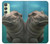 W3871 Cute Baby Hippo Hippopotamus Hülle Schutzhülle Taschen und Leder Flip für Samsung Galaxy A24 4G