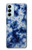 W3439 Fabric Indigo Tie Dye Hülle Schutzhülle Taschen und Leder Flip für Samsung Galaxy M14