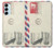 W3551 Vintage Airmail Envelope Art Hülle Schutzhülle Taschen und Leder Flip für Samsung Galaxy M14