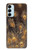 W3691 Gold Peacock Feather Hülle Schutzhülle Taschen und Leder Flip für Samsung Galaxy M14