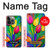 W3926 Colorful Tulip Oil Painting Hülle Schutzhülle Taschen und Leder Flip für iPhone 14 Pro Max