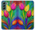 W3926 Colorful Tulip Oil Painting Hülle Schutzhülle Taschen und Leder Flip für Samsung Galaxy S22 Plus