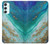 W3920 Abstract Ocean Blue Color Mixed Emerald Hülle Schutzhülle Taschen und Leder Flip für Samsung Galaxy A34 5G