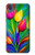 W3926 Colorful Tulip Oil Painting Hülle Schutzhülle Taschen und Leder Flip für Motorola Moto E6, Moto E (6th Gen)