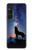 W3555 Wolf Howling Million Star Hülle Schutzhülle Taschen und Leder Flip für Sony Xperia 1 V