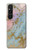 W3717 Rose Gold Blue Pastel Marble Graphic Printed Hülle Schutzhülle Taschen und Leder Flip für Sony Xperia 1 V