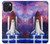 W3913 Colorful Nebula Space Shuttle Hülle Schutzhülle Taschen und Leder Flip für iPhone 15