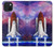 W3913 Colorful Nebula Space Shuttle Hülle Schutzhülle Taschen und Leder Flip für iPhone 15 Plus