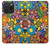 W3281 Colorful Hippie Flowers Pattern Hülle Schutzhülle Taschen und Leder Flip für iPhone 15 Pro