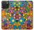 W3281 Colorful Hippie Flowers Pattern Hülle Schutzhülle Taschen und Leder Flip für iPhone 15 Pro Max