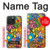 W3281 Colorful Hippie Flowers Pattern Hülle Schutzhülle Taschen und Leder Flip für iPhone 15 Pro Max