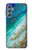 W3920 Abstract Ocean Blue Color Mixed Emerald Hülle Schutzhülle Taschen und Leder Flip für Samsung Galaxy M34 5G