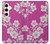 W3924 Cherry Blossom Pink Background Hülle Schutzhülle Taschen und Leder Flip für Samsung Galaxy S24