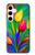 W3926 Colorful Tulip Oil Painting Hülle Schutzhülle Taschen und Leder Flip für Samsung Galaxy S24