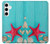 W3428 Aqua Wood Starfish Shell Hülle Schutzhülle Taschen und Leder Flip für Samsung Galaxy S24 Plus