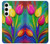 W3926 Colorful Tulip Oil Painting Hülle Schutzhülle Taschen und Leder Flip für Samsung Galaxy S24 Plus
