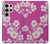 W3924 Cherry Blossom Pink Background Hülle Schutzhülle Taschen und Leder Flip für Samsung Galaxy S24 Ultra