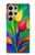 W3926 Colorful Tulip Oil Painting Hülle Schutzhülle Taschen und Leder Flip für Samsung Galaxy S24 Ultra