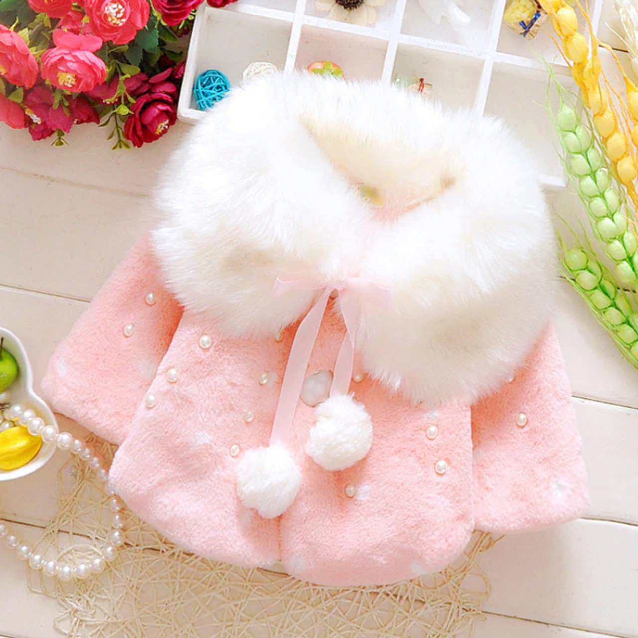 Baby Girl Jacket & Sweater | Jacket + Hat | Textured Fur | Pink | Kipp