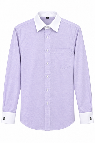 Men's Light Purple French Cuff Dress Shirt with White Contrast Collar