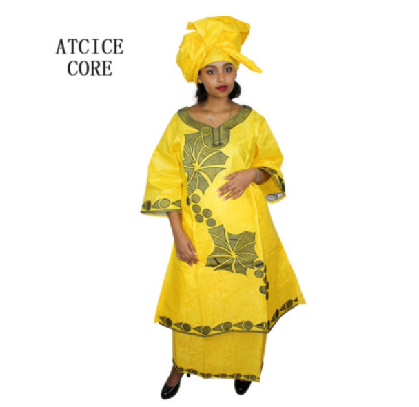 Women Yellow Bazin Dress Combo