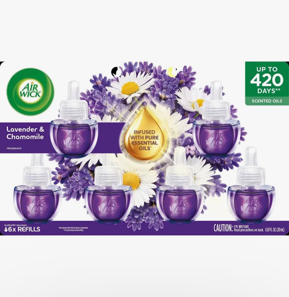 Air Wick Plug-In Scented Oil Refills, Lavender & Chamoile (6 Pack, 4.02 fl oz total)