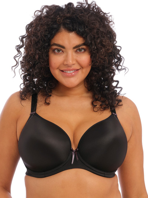 Elomi Bijou EL8722 Black, molded plunge t-shirt bra with banded underwire giving smooth rounded silhouette for full busted women