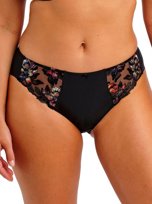 Fantasie Magdalena Brief FL103450 in Noir front view shows a mid-rise silhouette with embroidered side panels and a smooth front panel lined for modesty. The classic black design blends everyday wearability with elegant styling. Fantasie Magdalena Brief FL103450 in Noir front view shows a mid-rise silhouette with embroidered side panels and a smooth front panel lined for modesty. The classic black design blends everyday wearability with elegant styling.