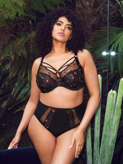 Elomi Sachi Butterfly Plunge Bra EL4353, fashion plunge bra with embroidered butterfly detail and strappy cage neckline for full busted and full figure women, available at a bra store near me with expert bra fitters