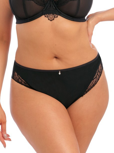 Elomi Priya Brazilian Brief EL4557 in Black, front view, plus size panty with comfortable coverage