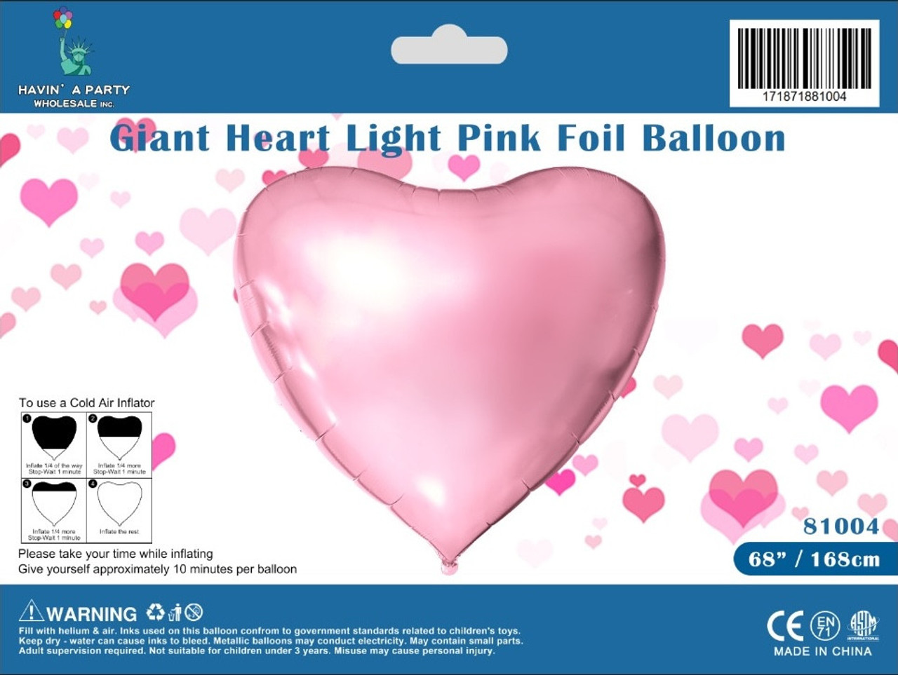 68 Heart Light Pink Foil Mylar Balloon Brookloon