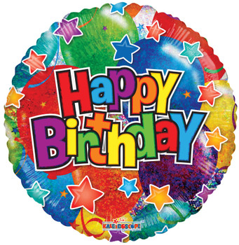 18"K Happy Birthday Holographic flat (10 count)