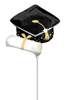 9"A Grad Black Cap and White Diploma Air-Fill Only(10 count)