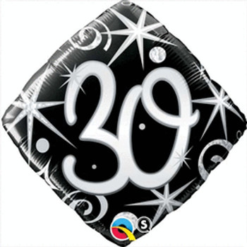 18"Q Happy Birthday Elegant Sparkles & Swirls 30th (10 count)