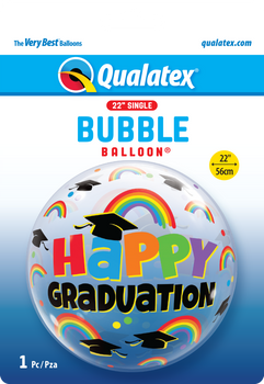 22"Q Bubble Graduation Caps and Rainbows Pkg (1 count)