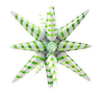 22"B Exploding Star Green/White Stripes Candy Cane flat (5 count)