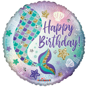 18"C Happy Birthday Mermaid Holographic Pkg (10 COUNT)