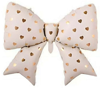 39"B Bow Cream with Gold Hearts flat (5 COUNT)