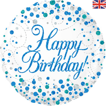 18"O Happy Birthday Fizz Blue Holographic Pkg (5 COUNT)
